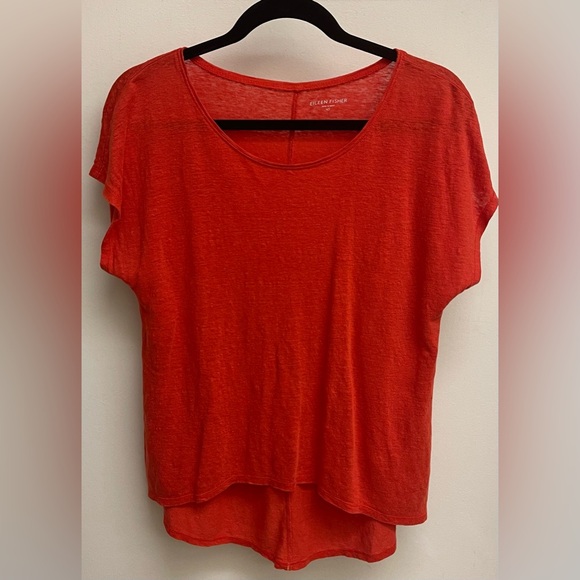 Eileen Fisher Tops - Eileen Fisher 100% Linen Red Boxy Short Sleeve Top
